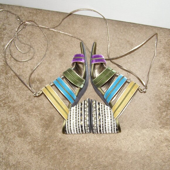 size 39 Arvid Yuki Shy Colorful Jewel Tones Velvet and Leather Block Heel Sandal - Picture 9 of 16